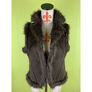 Essentials by Milano Choclate Brown Faux Suede Vest w/ Faux Fur Trim Sz S